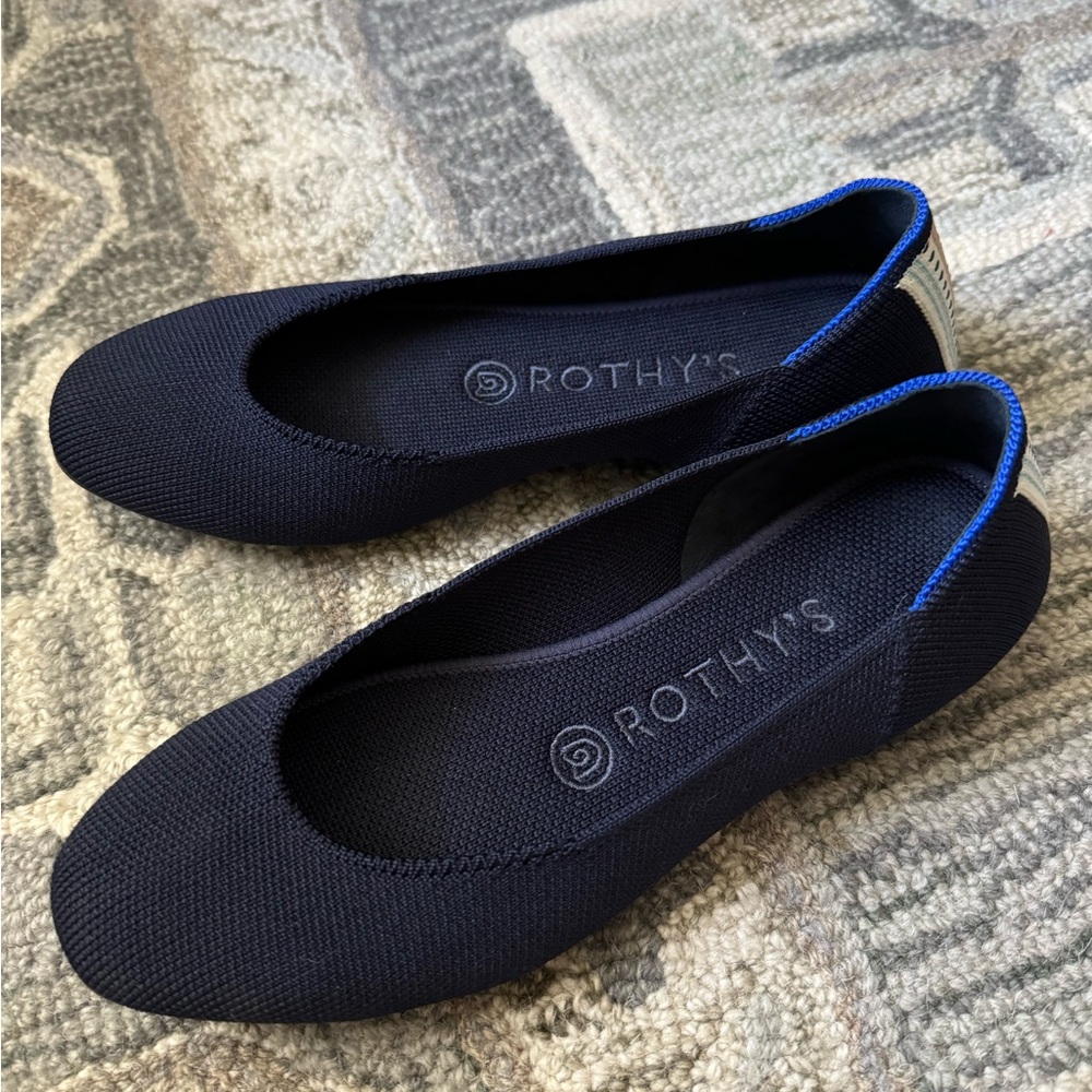 Rothy's Square Toe Navy Blue Knit Ballet Flat Size 6.5